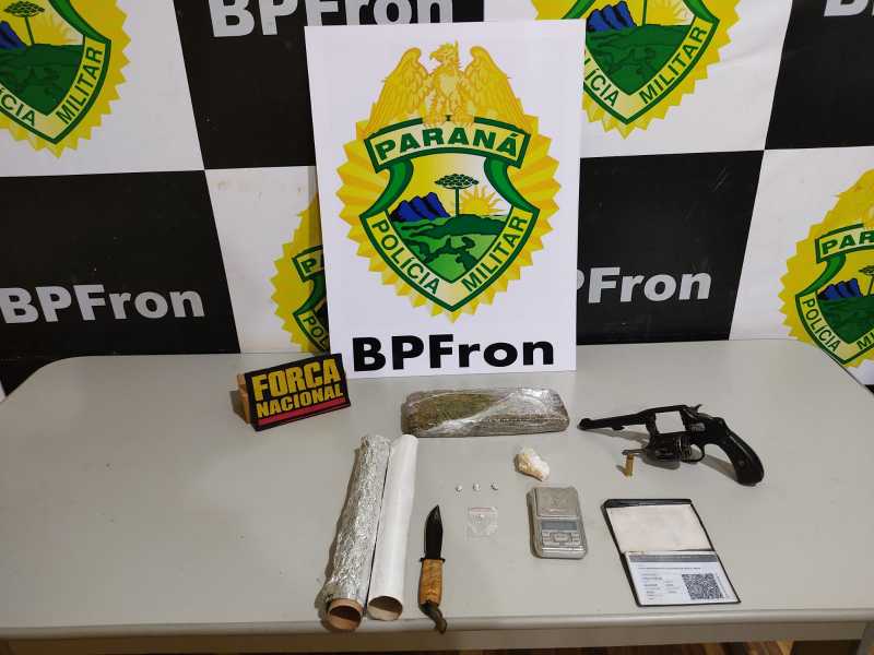 Guaíra - BPFron apreende arma de fogo e drogas • Portal Guaíra